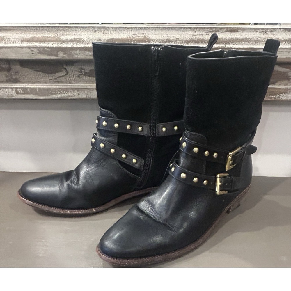 Coach Leather Ankle Moto Boots Lilliana Size 6.5 Gold Stud, Buckle Women's Shoes - Picture 3 of 9